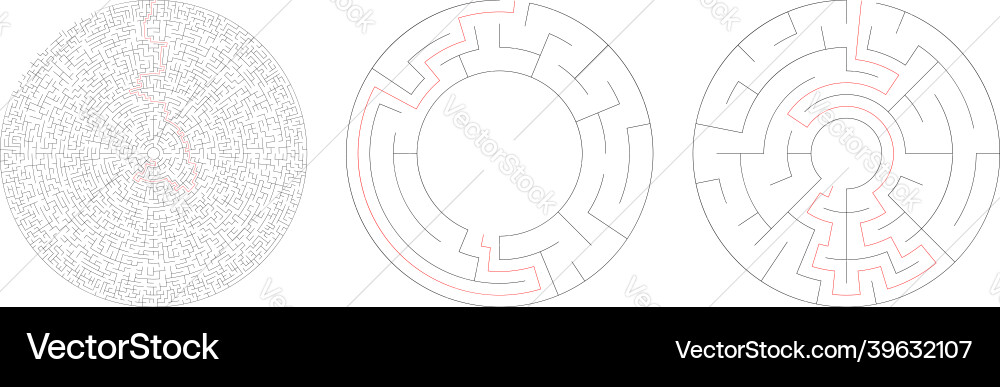 Circle circular maze labyrinth riddle game set Circle circular maze labyrinth riddle game set vector image