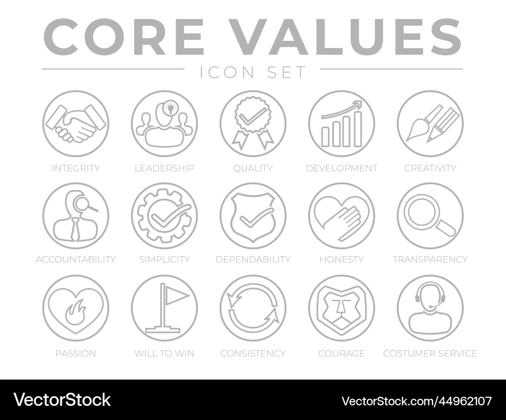 Company core values round outline web icon set Company core values round outline web icon set Vector Image