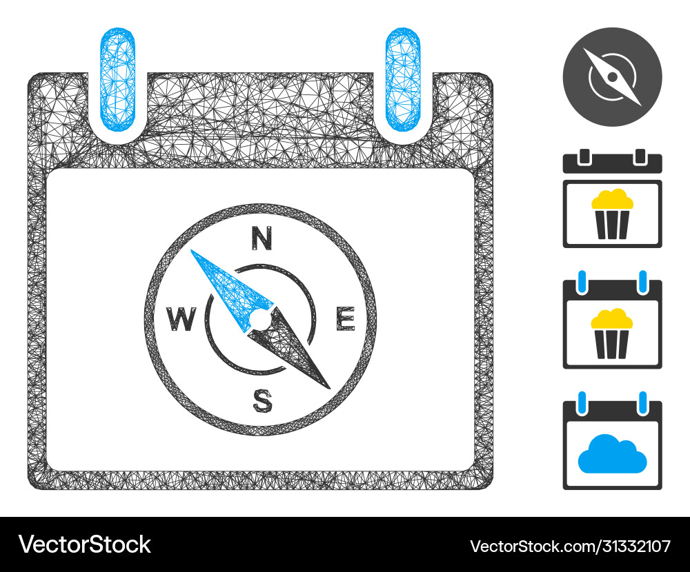 Compass calendar day web mesh Compass calendar day web mesh vector image