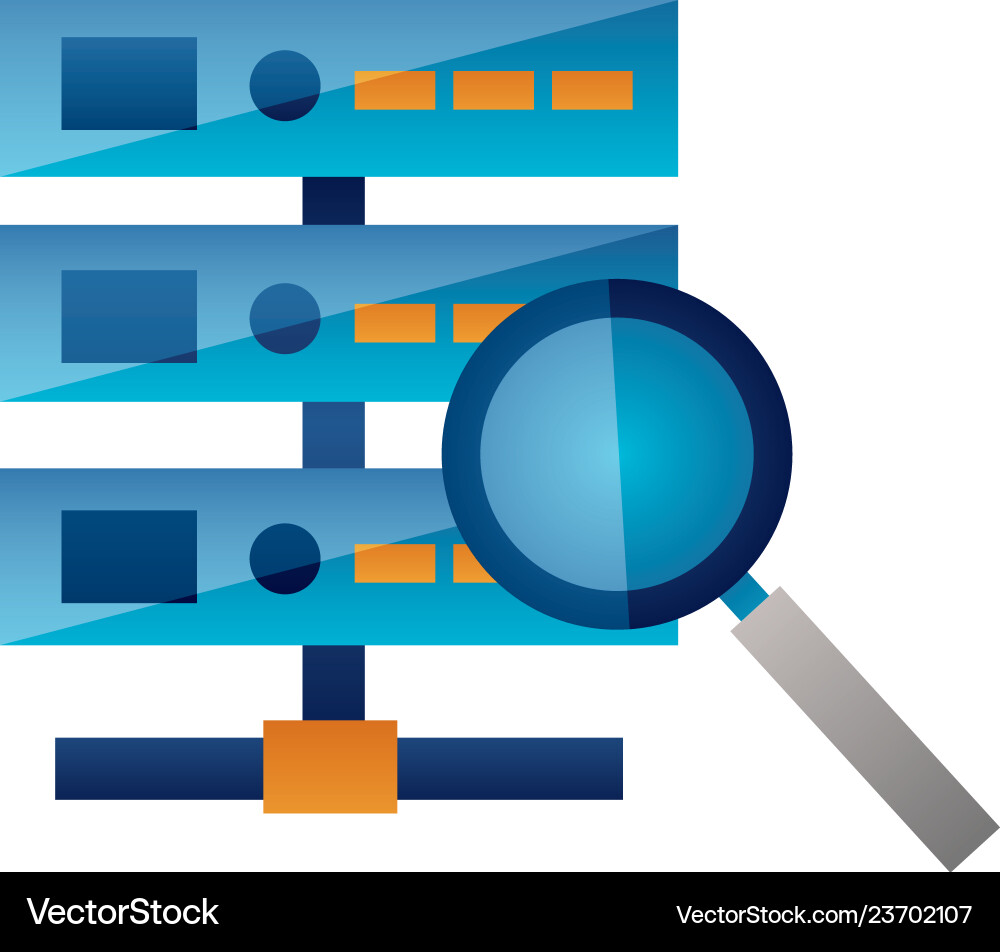 Database server magnifying glass searching Database server magnifying glass searching vector image