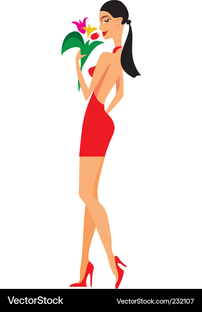 Glamorous Woman in Red Dress Vector Image