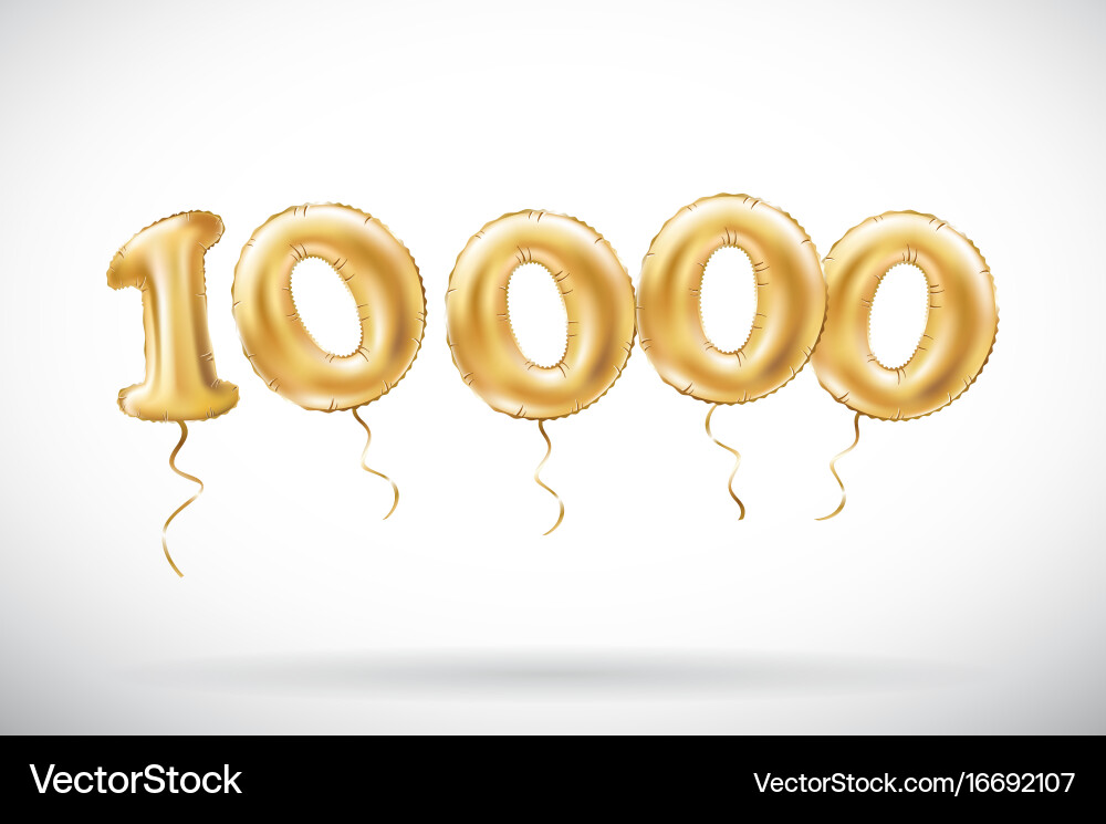 Golden number 10000 ten thousand metallic balloon vector image