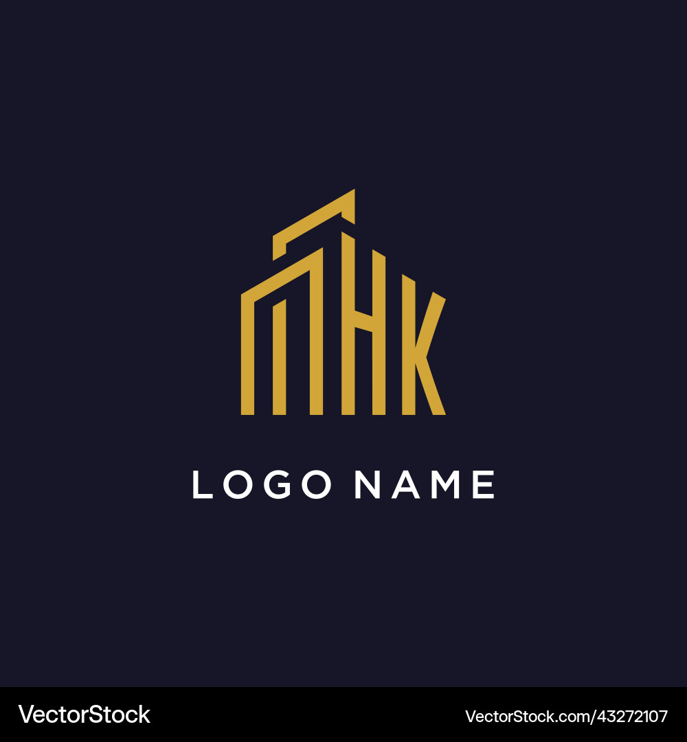 Hk initial monogram with building logo design vector image