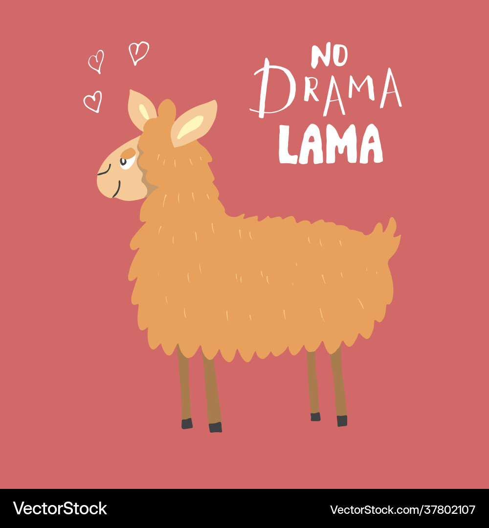 Süßes Lama mit Schriften kein Drama Cartoon Süßes Lama mit Schriften kein Drama Cartoon vektorbild