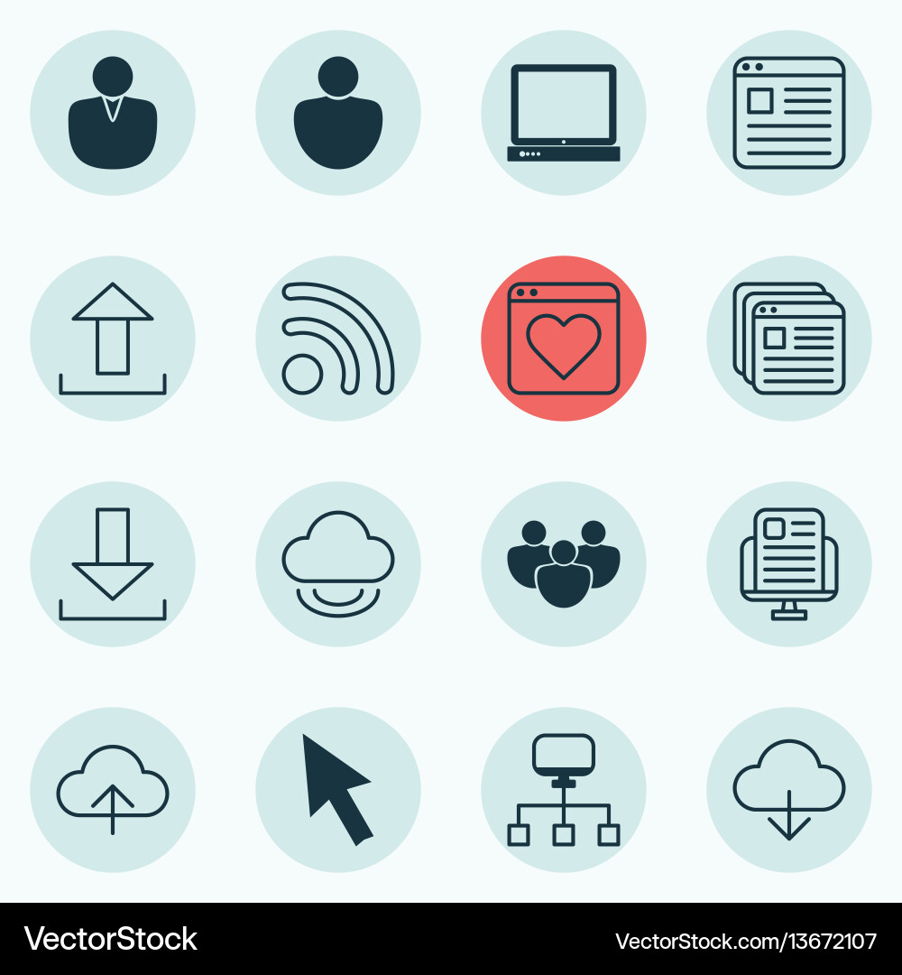 Set of 16 internet icons includes local Set of 16 internet icons includes local vector image