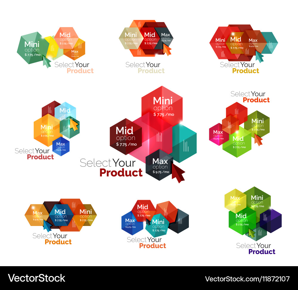 Set of hexagon navigation option diagrams Vector Image
