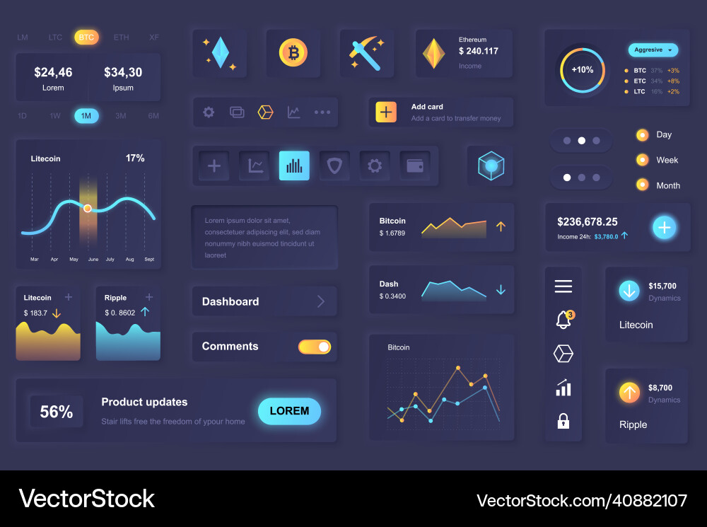User interface elements for cryptocurrency mobile User interface elements for cryptocurrency mobile vector image