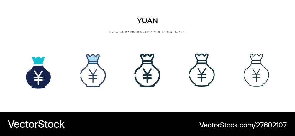 Yuan icon in different style two colored vector image