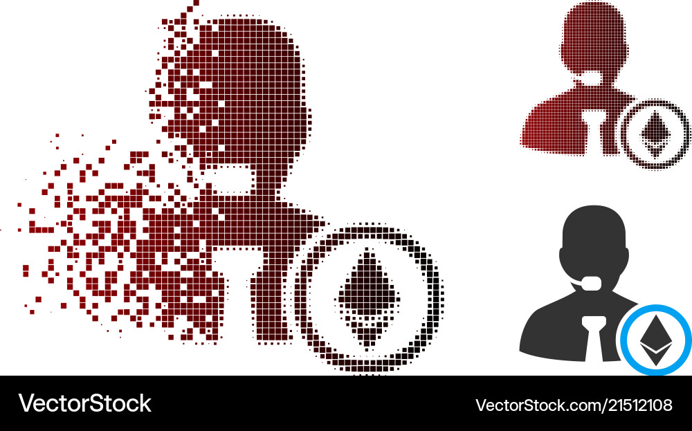 Broken pixel halftone ethereum operator manager Broken pixel halftone ethereum operator manager vector image