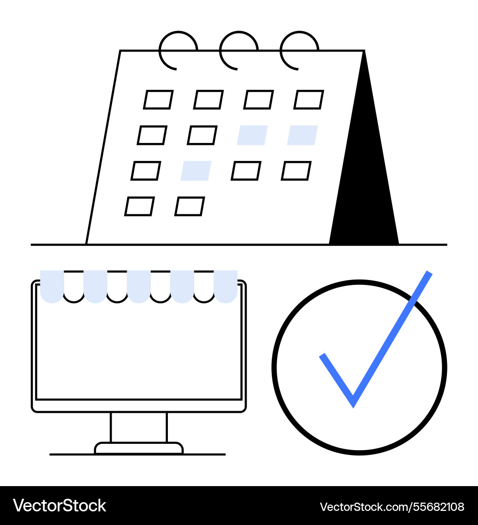 Calendar computer monitor and checkmark Vector Image