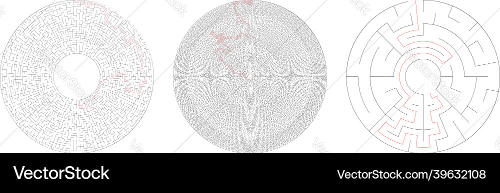 Circle circular maze labyrinth riddle game set Circle circular maze labyrinth riddle game set vector image