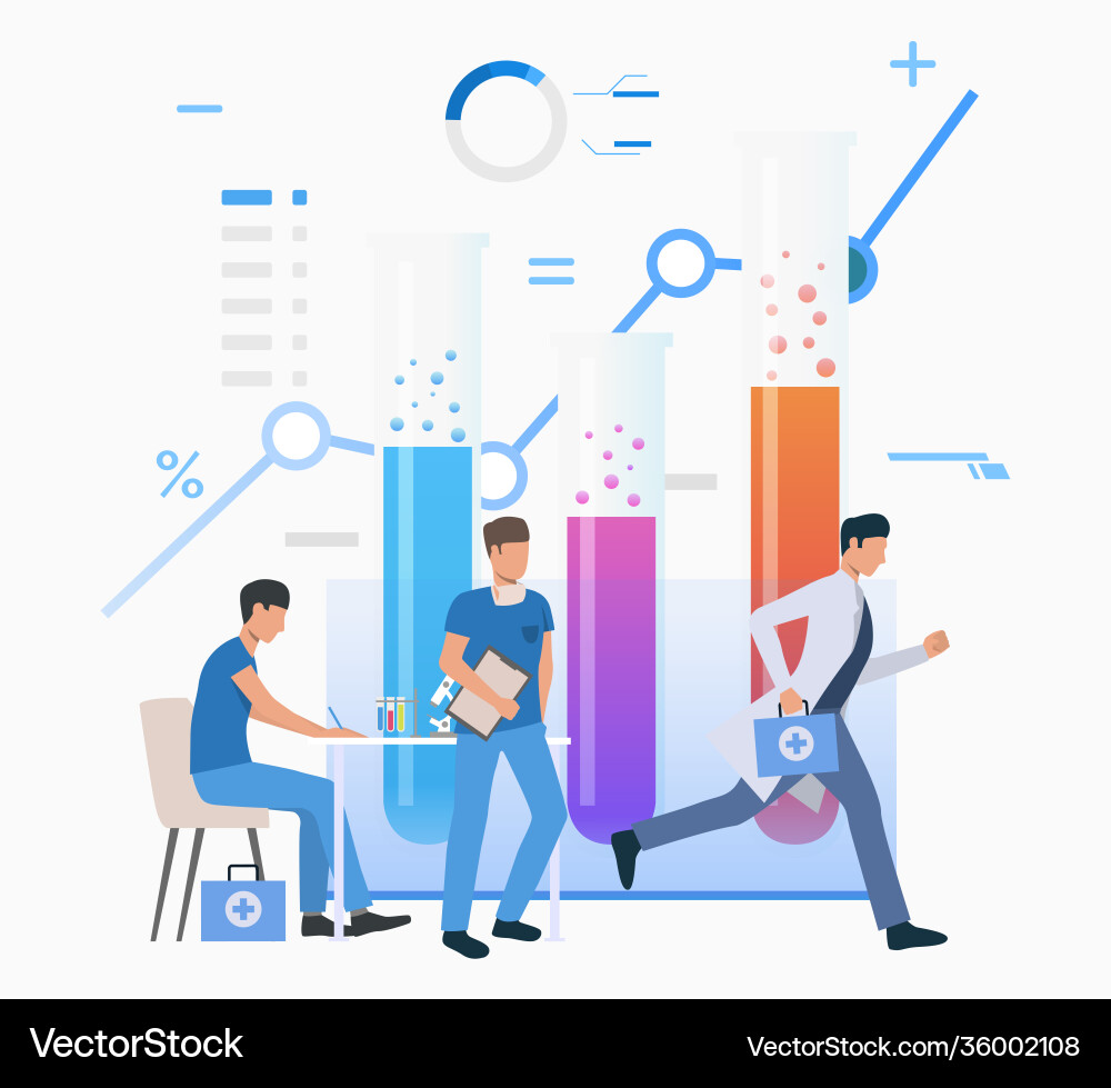 Doctors working in laboratory and running for call Doctors working in laboratory and running for call vector image