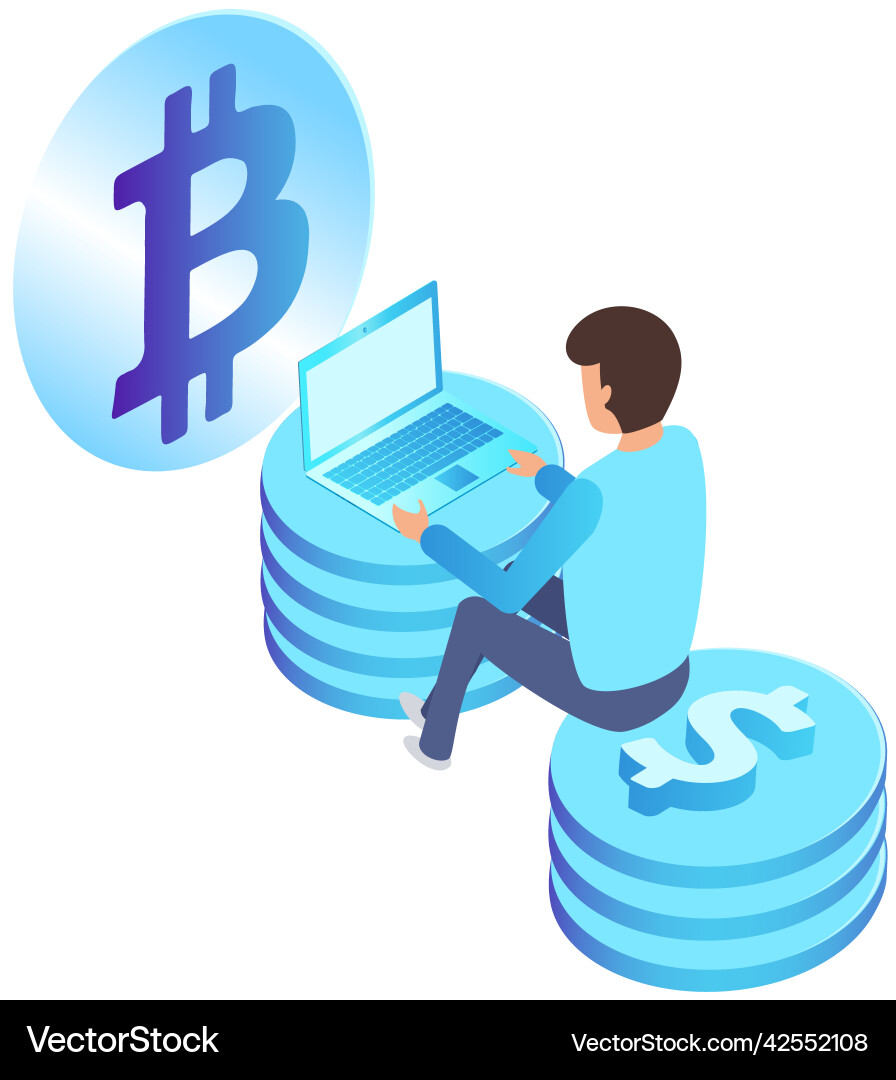 Guy with computer works in cryptocurrency man – Royalty-Free Vector |  VectorStock