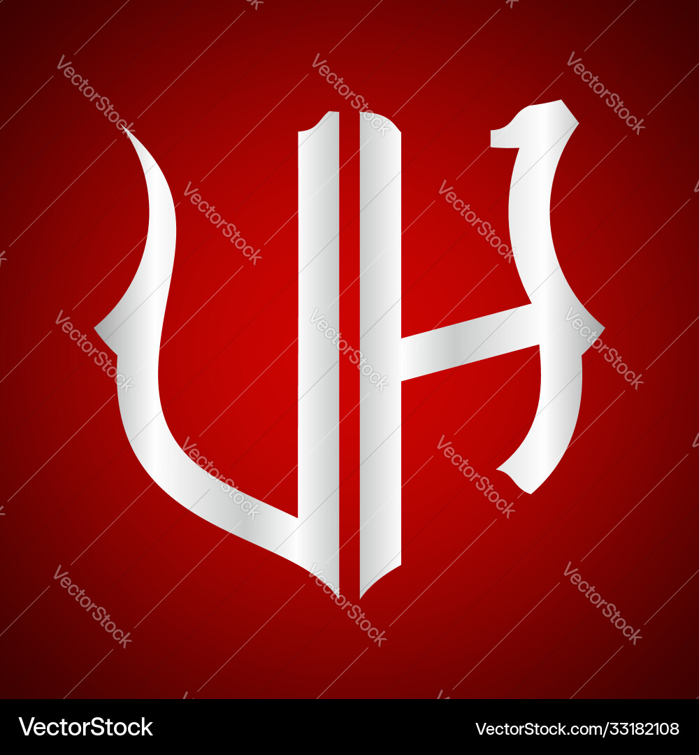 Initials u h shield shape with silver color Initials u h shield shape with silver color Vector Image