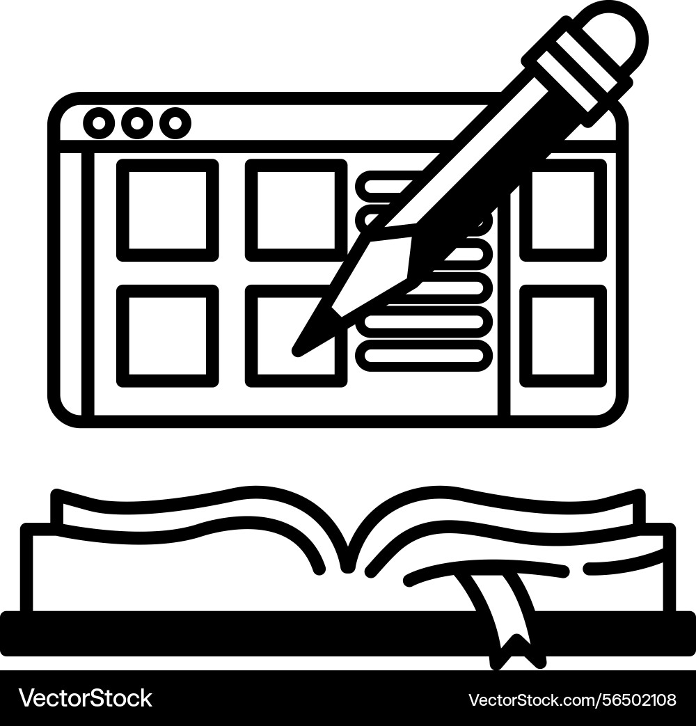 Pencil is drawn on a computer screen with book Vector Image