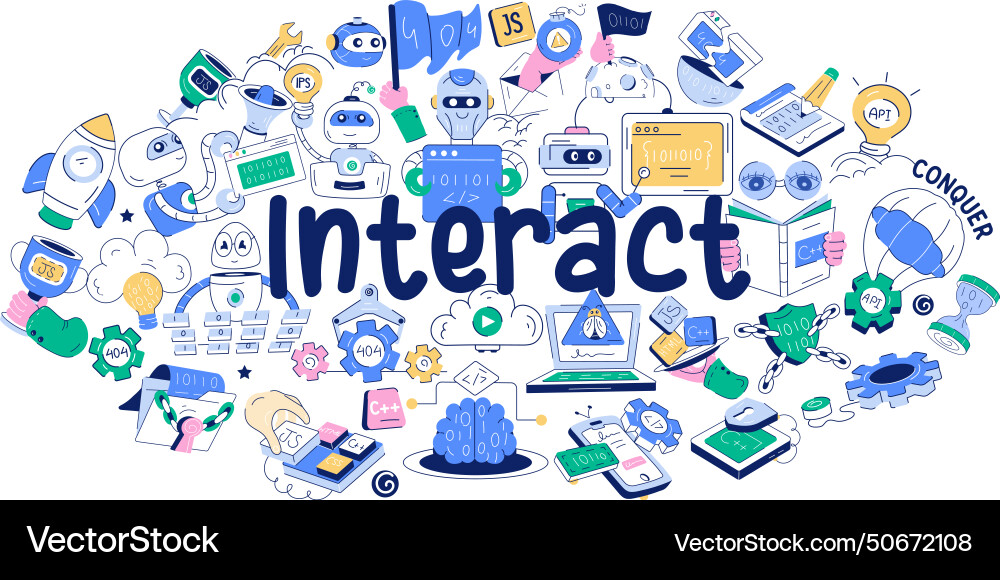 Programming mural in doodle style designed with va Vector Image