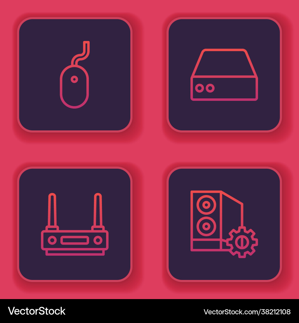 Set line computer mouse router and wi-fi signal Set line computer mouse router and wi-fi signal vector image