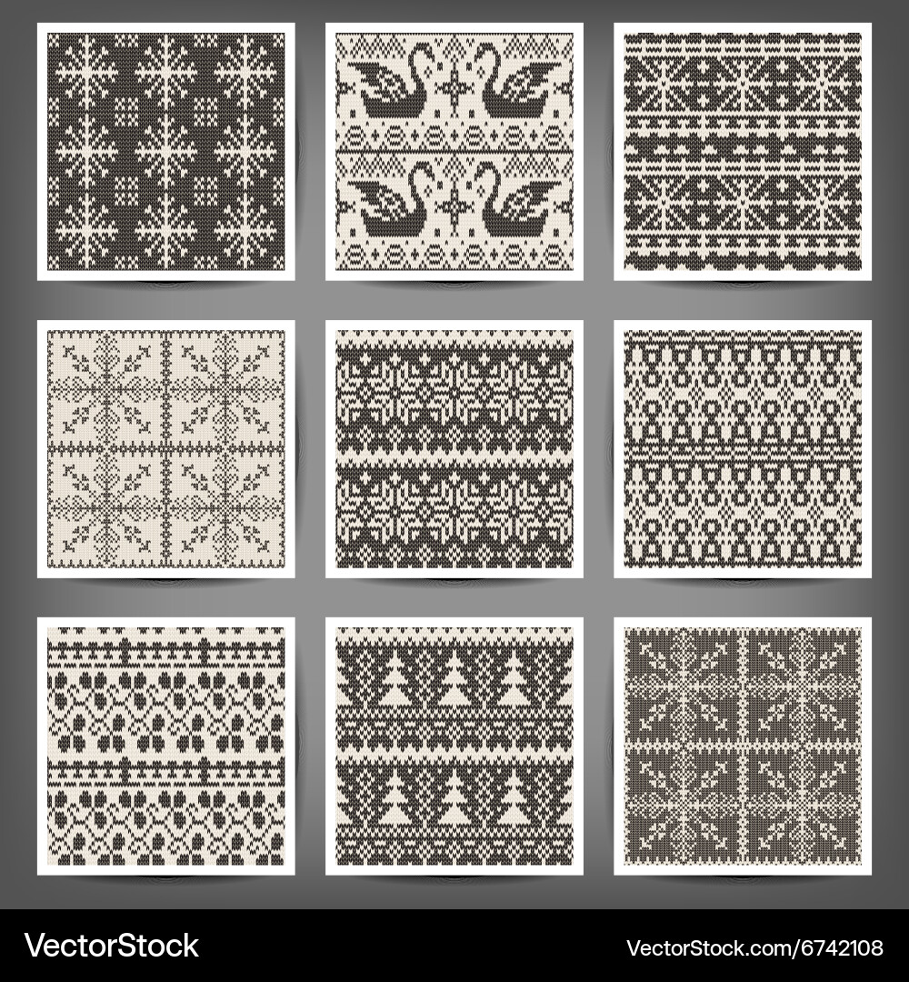 Set of seamless knitted patterns vector image