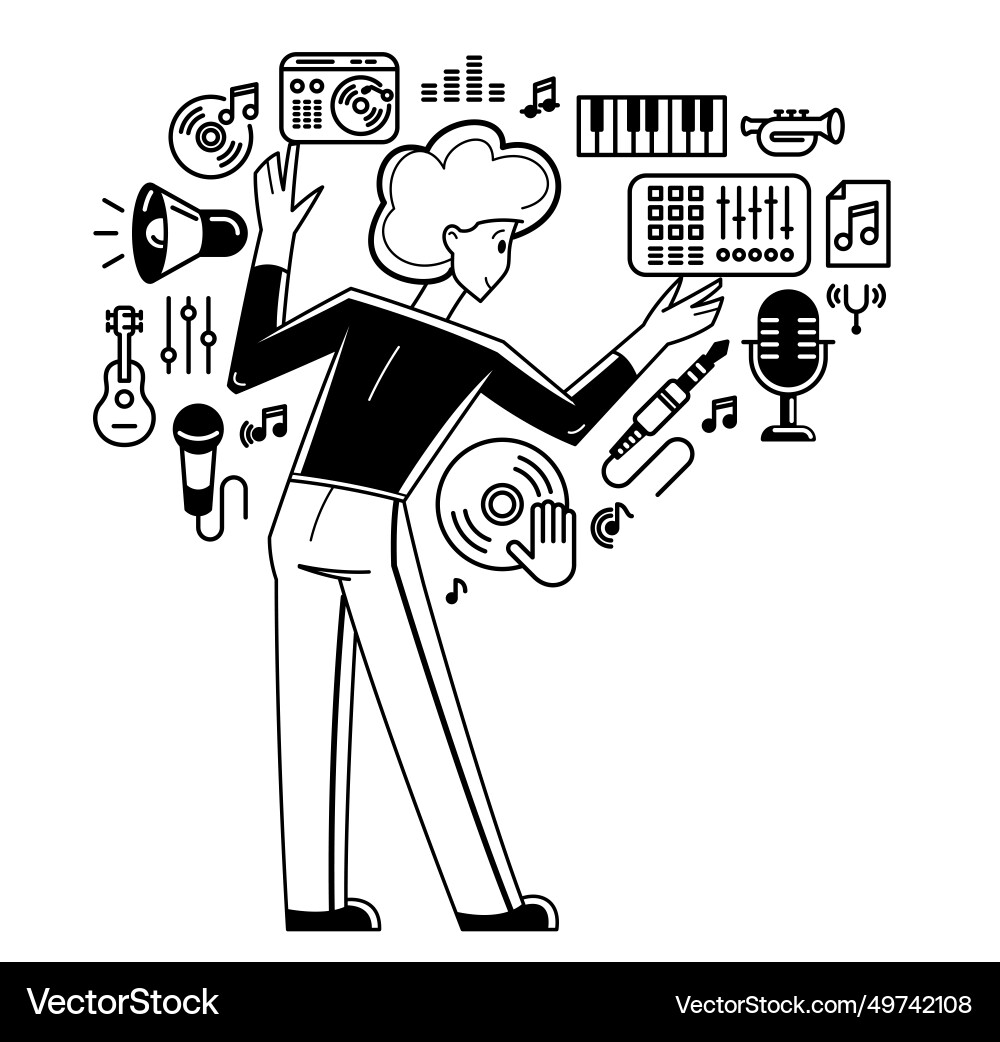 Sound Engineer mischt neues Lied in Audioaufnahme Sound Engineer mischt neues Lied in Audioaufnahme vektorbild