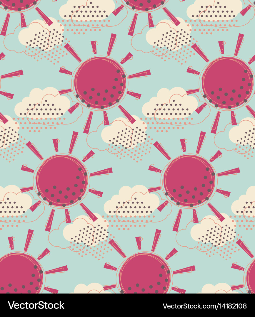 Sun with clouds seamless pattern vector image