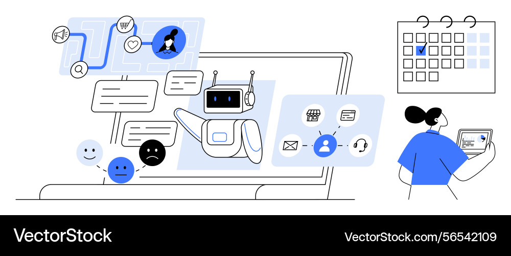 Ai chatbot interacting with user and managing Ai chatbot interacting with user and managing vector image