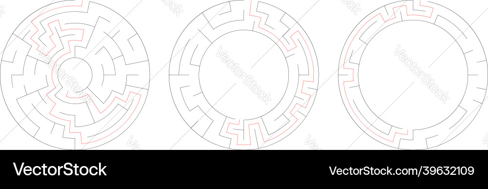 Circle circular maze labyrinth riddle game set Circle circular maze labyrinth riddle game set vector image