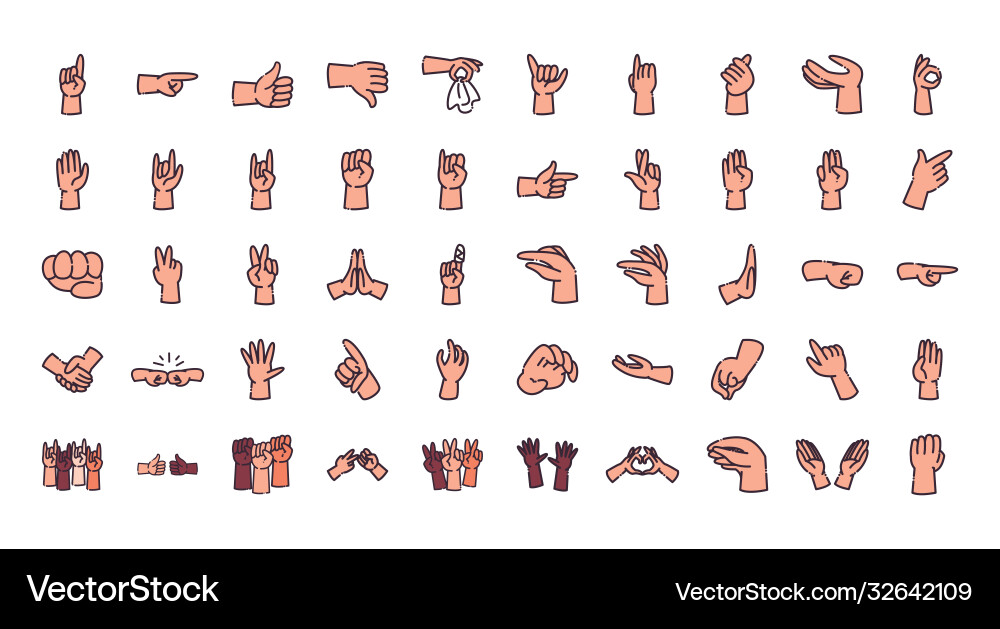 Gestures with hands line and fill style icon set Gestures with hands line and fill style icon set vector image