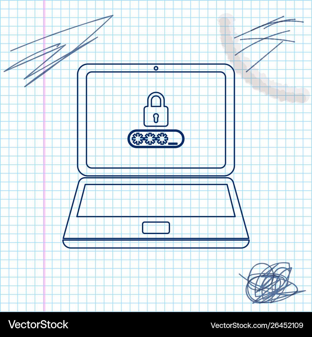 Laptop with password notification and lock line Laptop with password notification and lock line vector image
