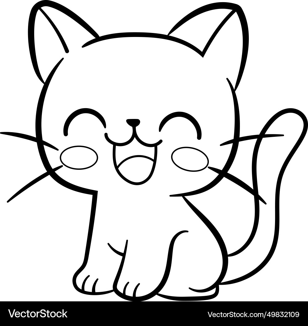 Meow Cute Cartoon Kitten Black And White Line Vector Image Meow Cute Cartoon Kitten Black And White Line Vector Image