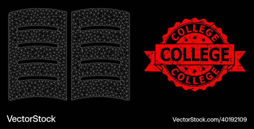 Scratched college seal and web mesh open book Scratched college seal and web mesh open book vector image
