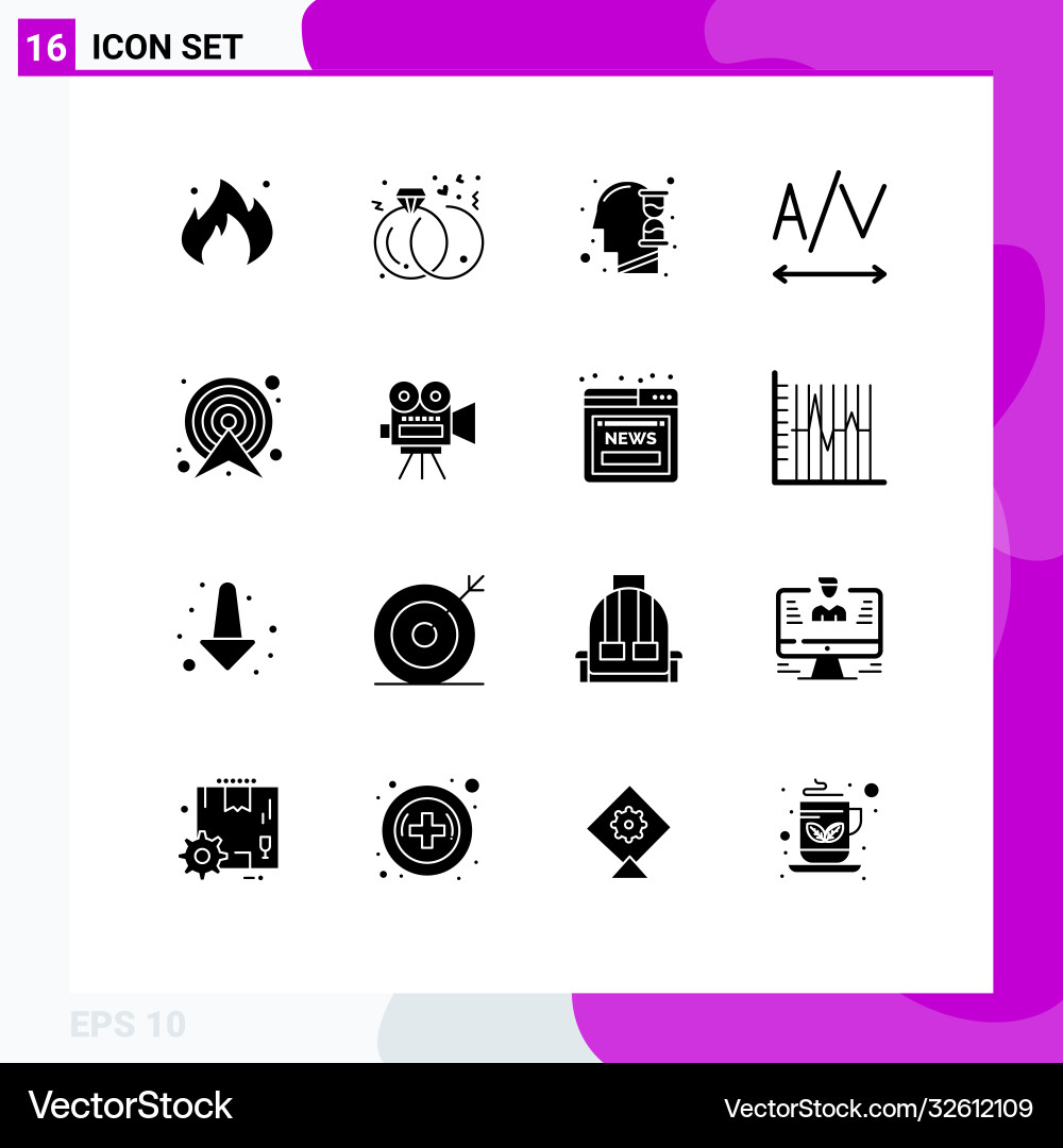 Set 16 solid glyphs on grid for map target Vector Image