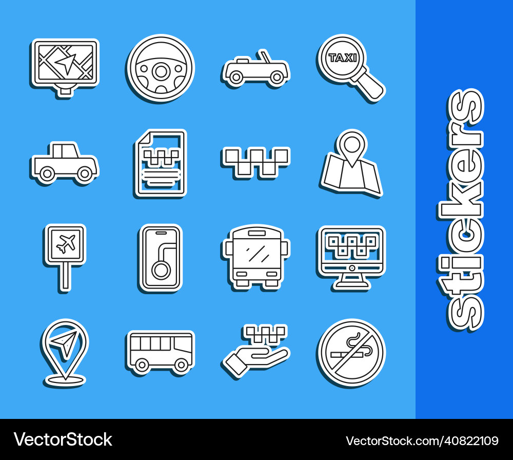 Set line no smoking computer call taxi service Vector Image