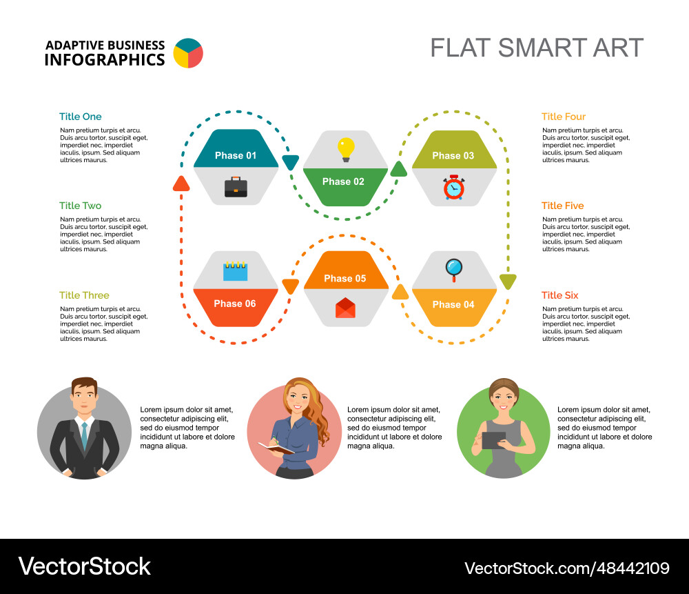 Six options workflow slide template Six options workflow slide template vector image