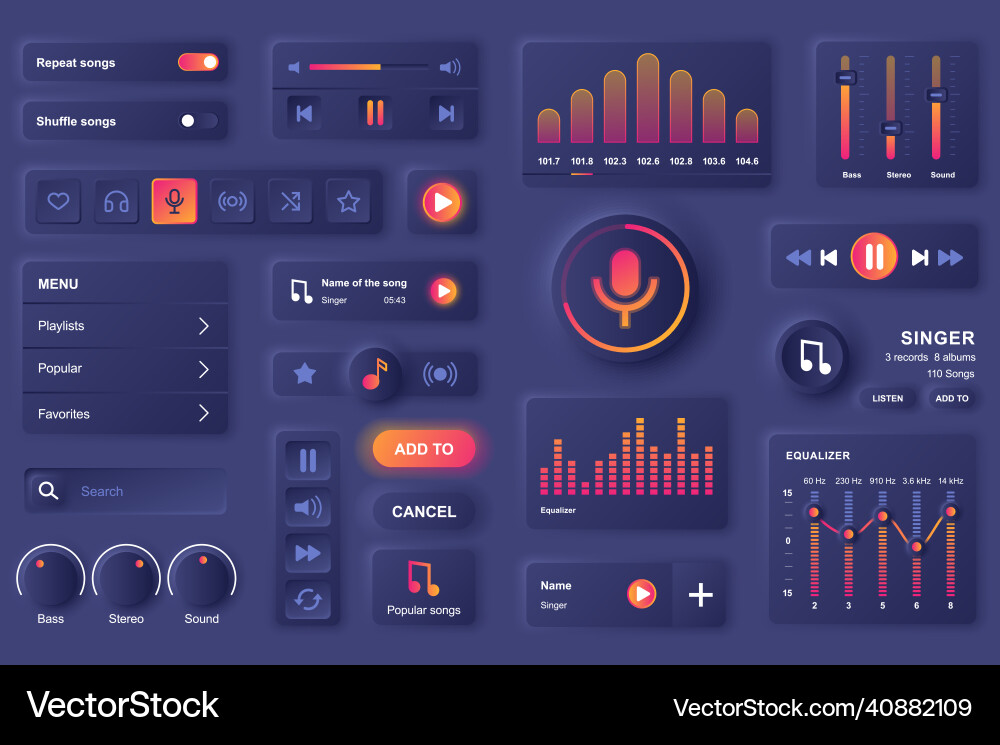 User interface elements for music mobile app User interface elements for music mobile app Vector Image