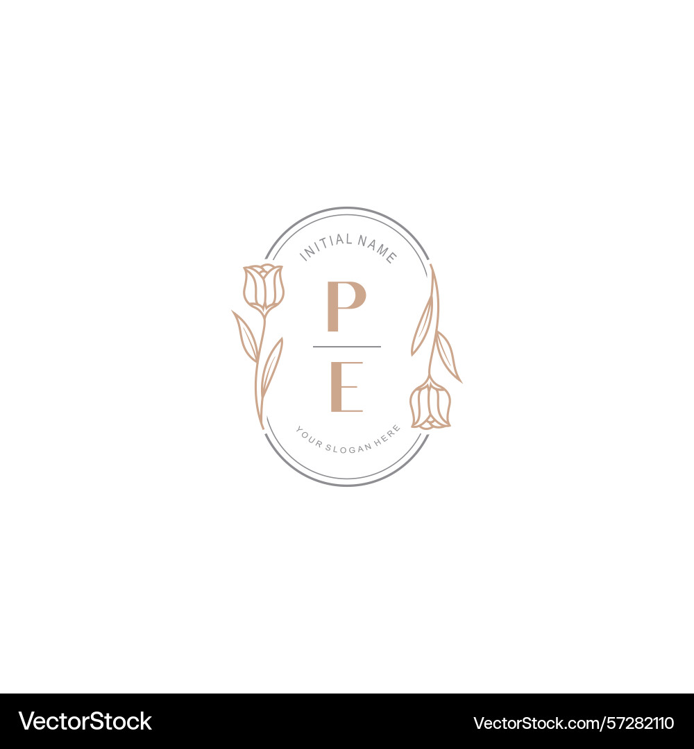 Botanical monogram logos with initial pe Vector Image