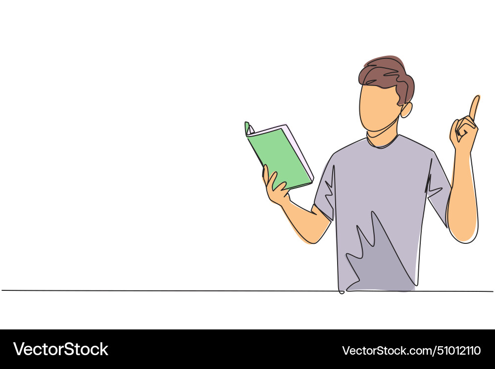 Continuous one line drawing man standing reading Vector Image
