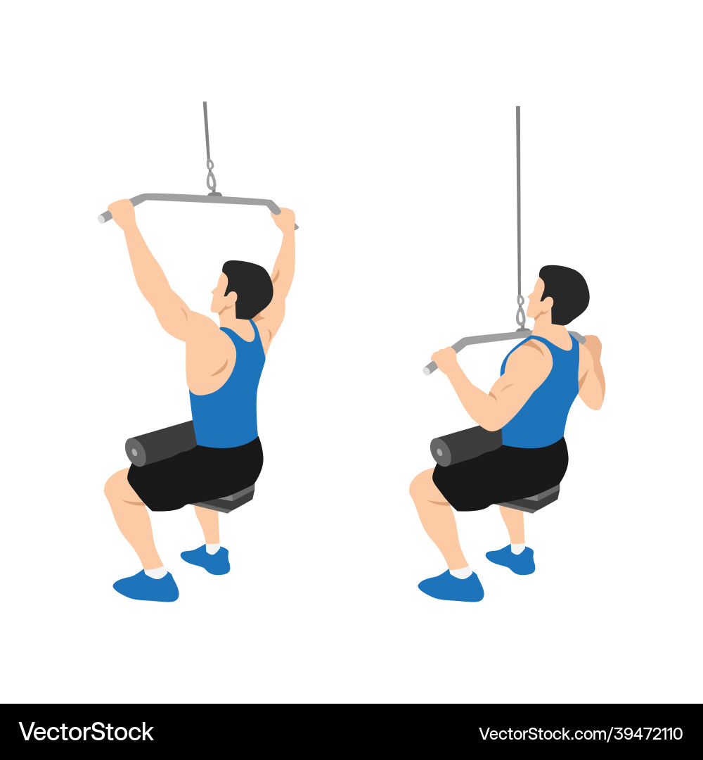 Man doing seated lat pulldowns flat Man doing seated lat pulldowns flat vector image