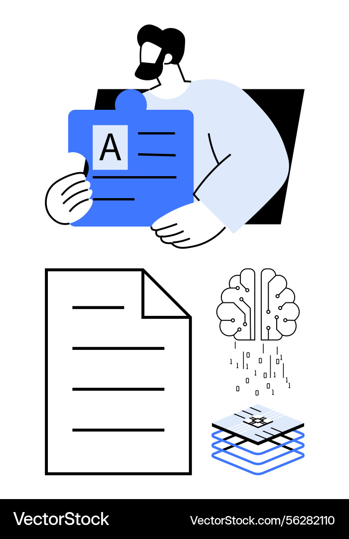 Man holding puzzle piece with text paper document Man holding puzzle piece with text paper document vector image