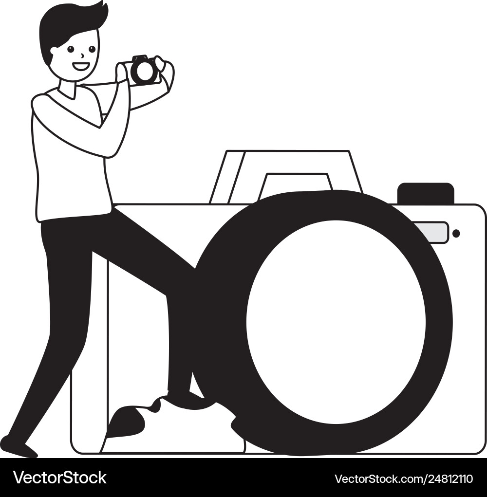 Man taking photo with camera Royalty Free Vector Image