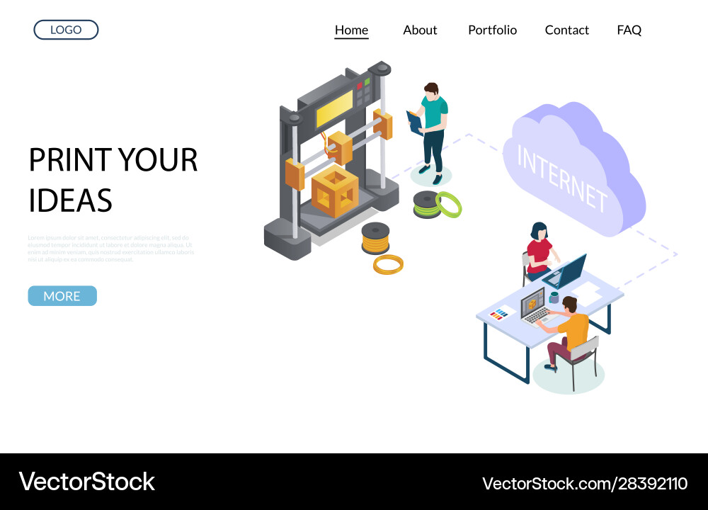Online 3d printing website landing page Online 3d printing website landing page Vector Image