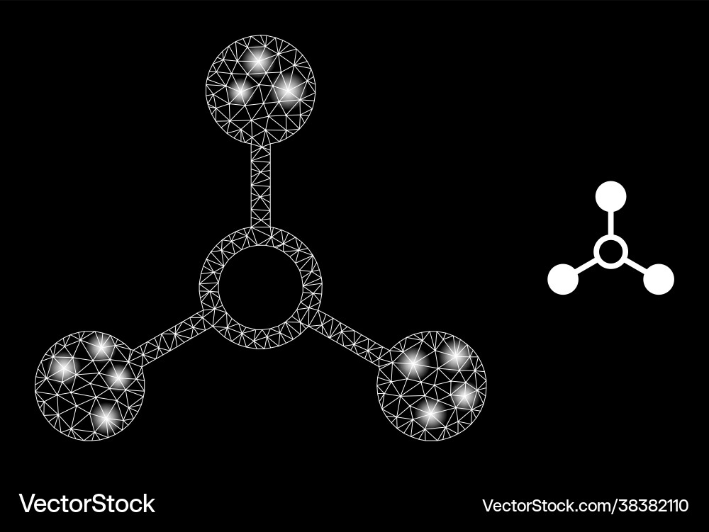 Polygonal wire frame mesh atom links with glare Polygonal wire frame mesh atom links with glare vector image