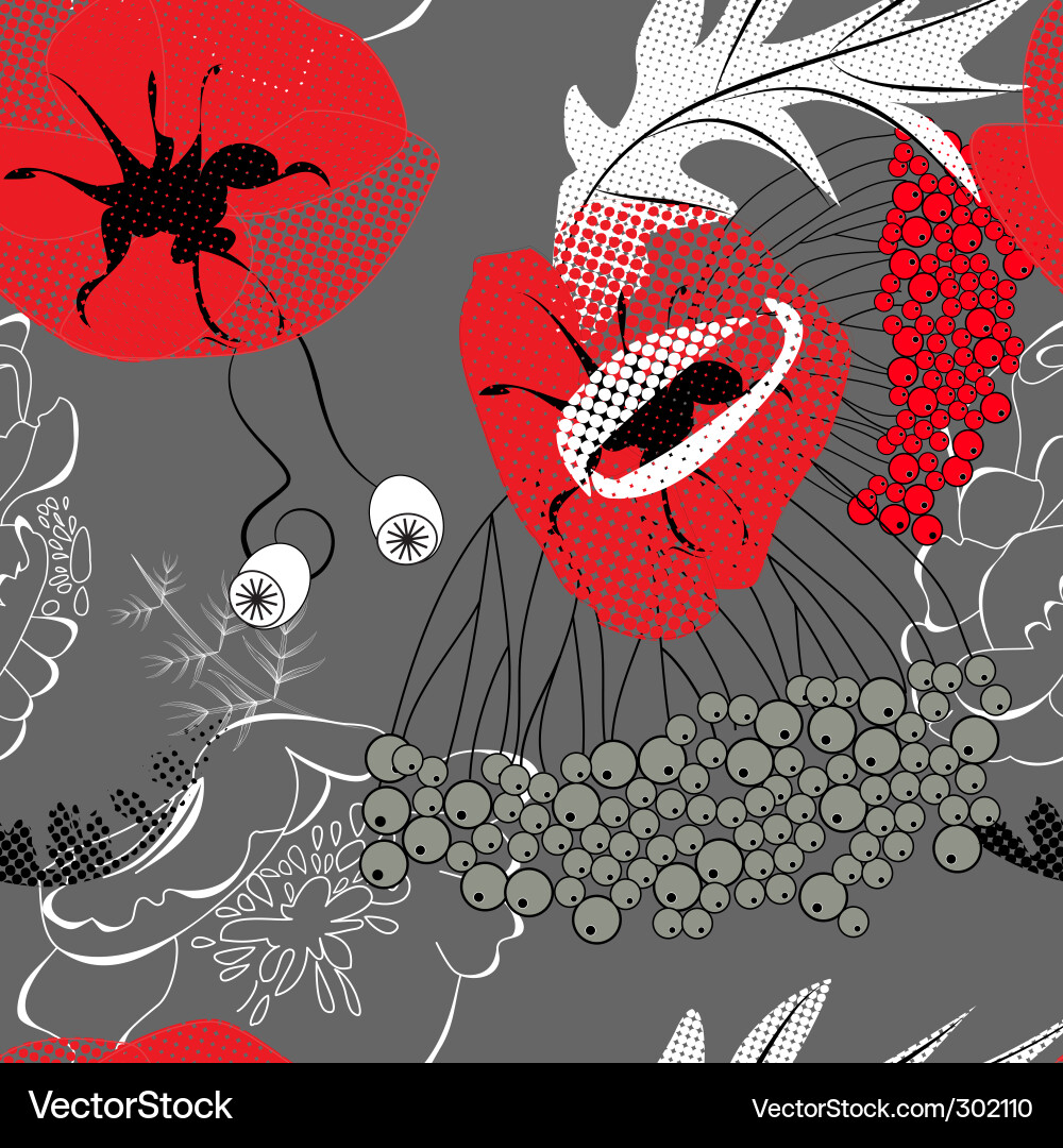 Red Poppy Seamless Pattern Vector Image