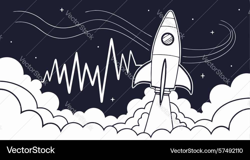 Rocket launch with energy waves dynamic space vector image