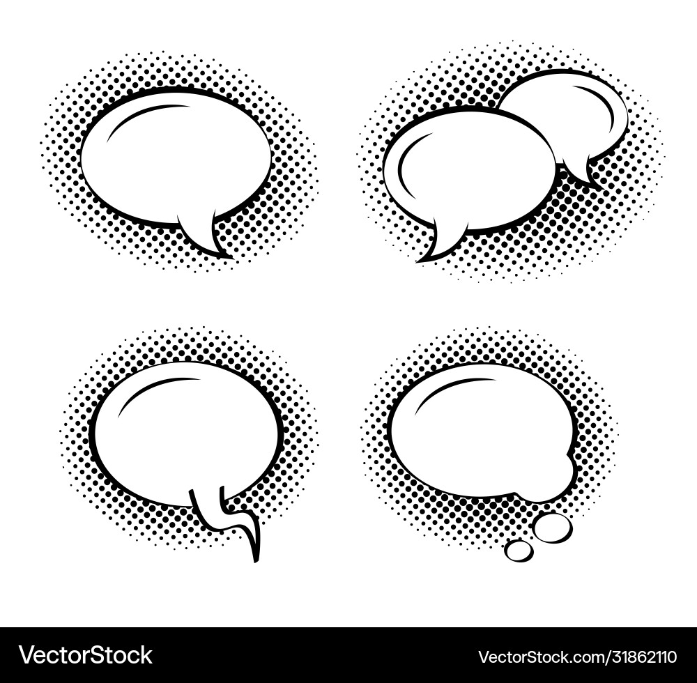 Set clean round speech bubbles in pop art style vector image