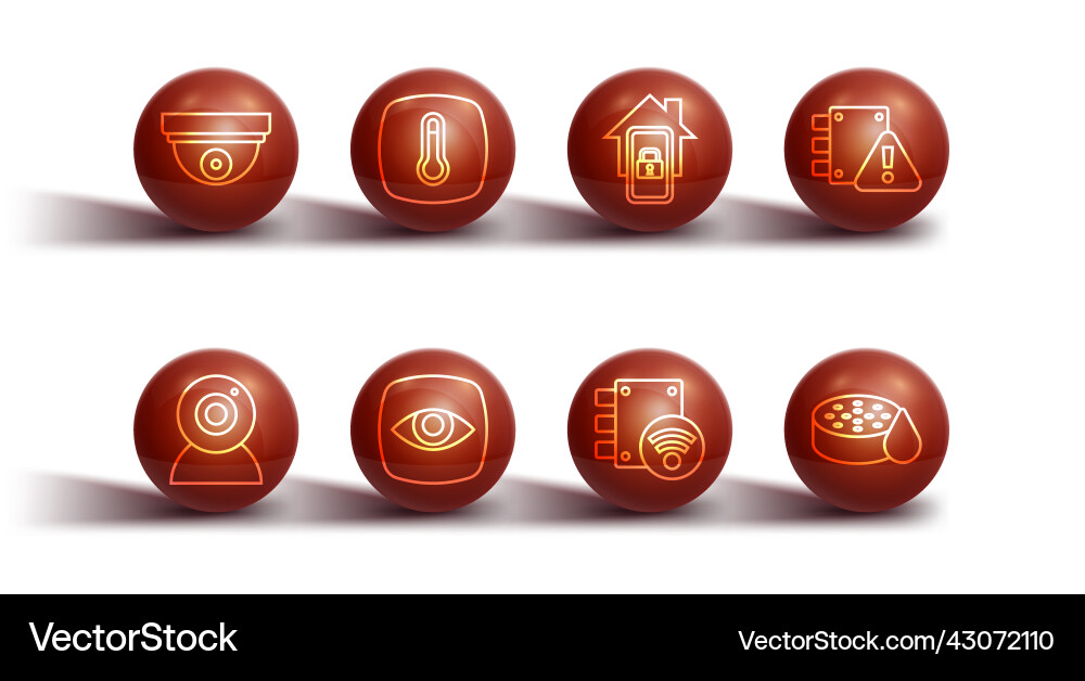Set line motion sensor web camera house under vector image