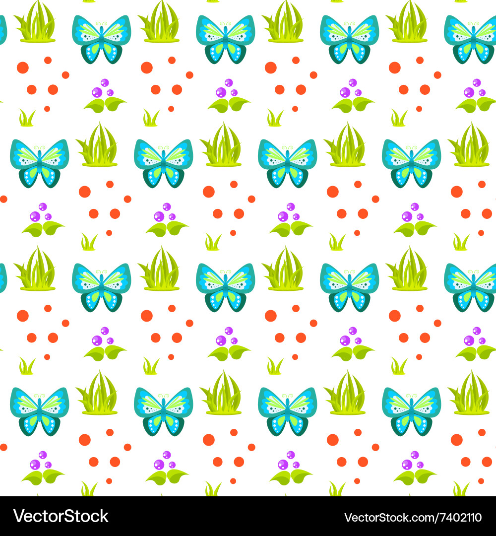 Spring forest butterfly and grass sheaf pattern vector image