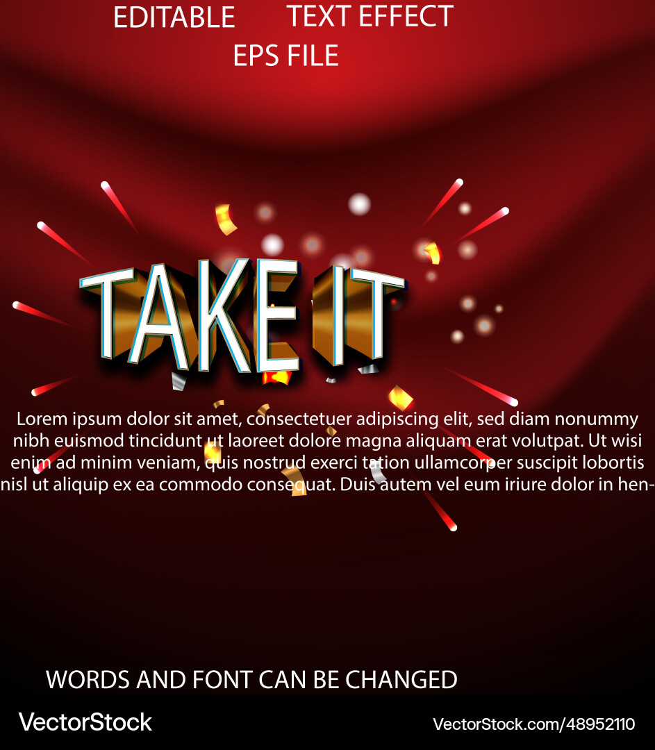 Take it text effect font editable typography 3d Take it text effect font editable typography 3d vector image