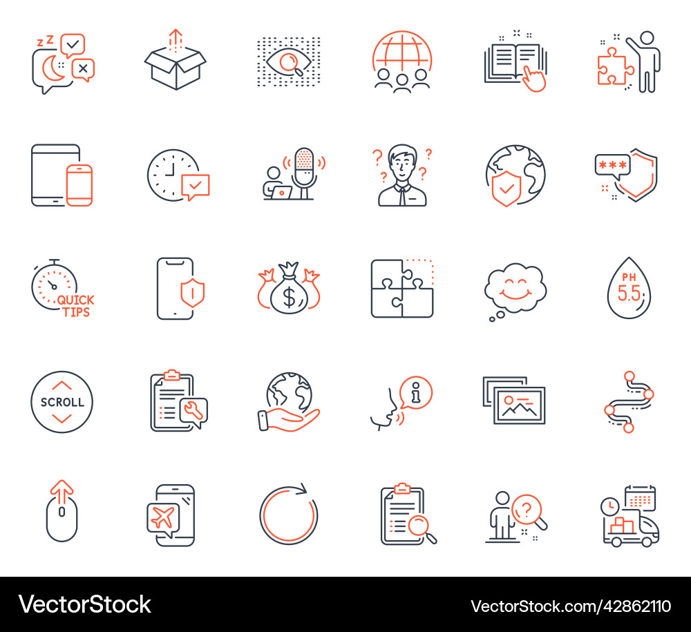 Technology icons set included icon as save planet Vector Image