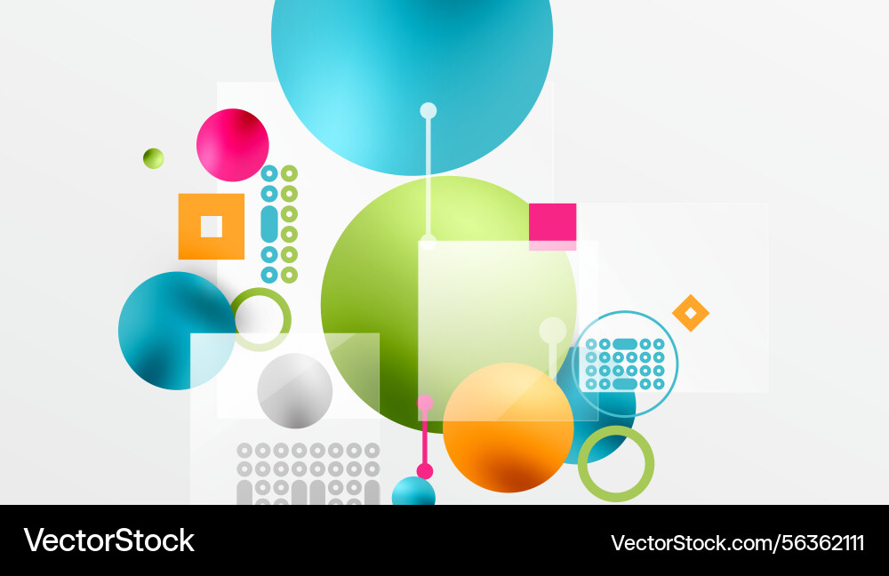 Abstract colorful shapes overlap circles squares Vector Image