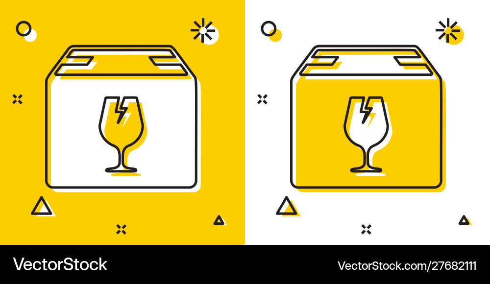 Black delivery package box with fragile content Black delivery package box with fragile content Vector Image